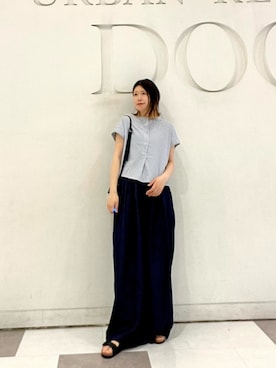 「URBAN RESEARCH DOORS（アーバンリサーチドアーズ）のストライプクロップドブラウス（シャツ/ブラウス、ブルー系）」を使った、hanaさん（レディース・163cm）の夏コーディネート