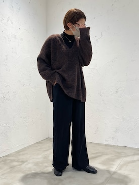 「select MOCA（セレクトモカ）の柔らかく履きやすいフェイクレザーゴールドビット付きローファー（ローファー）」を使った、きらりさん（レディース・163cm）の冬コーディネート