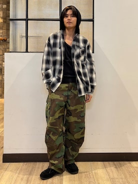 「BACK NUMBER（バックナンバー）の◆フード付きオンブレチェックシャツ（シャツ/ブラウス、ブラック系）」を使った、Right-on  よしきさん（メンズ・175cm）の秋コーディネート