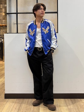 「Right-on（ライトオン）のリバーシブルスカジャン（テーラードジャケット、ブルー系）」を使った、Right-on  よしきさん（メンズ・175cm）の秋コーディネート