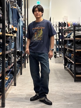 「Right-on（ライトオン）のOther(ソノタ)ローリングストーンズプリント半袖Tシャツ（Tシャツ/カットソー、ブルー系）」を使った、Right-on  よしきさん（メンズ・175cm）の夏コーディネート