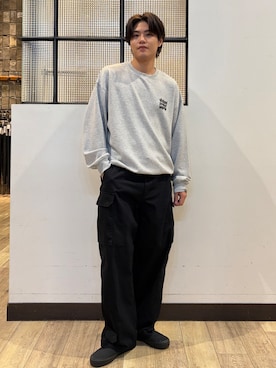 「BACK NUMBER（バックナンバー）の【THE WORLD CARGO】M－47 カーゴパンツ／フランス軍モデル（その他パンツ、ブラック系）」を使った、Right-on  よしきさん（メンズ・175cm）の秋コーディネート