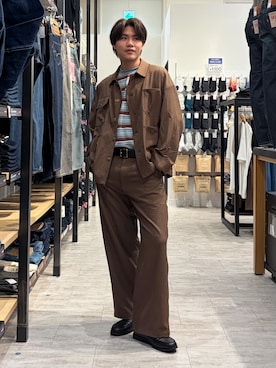 「Right-on（ライトオン）のマルチボーダークルーネックTシャツ（Tシャツ/カットソー、ブルー系）」を使った、Right-on  よしきさん（メンズ・175cm）の夏コーディネート