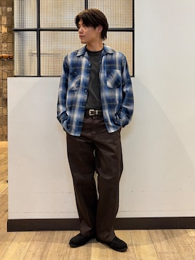 「BACK NUMBER（バックナンバー）の《★今秋マストバイ★/シワになりにくい》TRチェックシャツ（シャツ/ブラウス、ブルー系）」を使った、Right-on  よしきさん（メンズ・175cm）の秋コーディネート