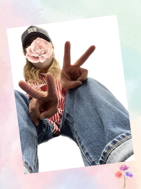 「UNIQLO（ユニクロ）のアイテム（デニムパンツ、ブルー系）」を使った、maririnさん（レディース・158cm）の夏コーディネート