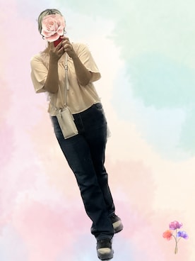 「UNIQLO（ユニクロ）のアイテム（デニムパンツ、ブルー系）」を使った、maririnさん（レディース・158cm）の夏コーディネート