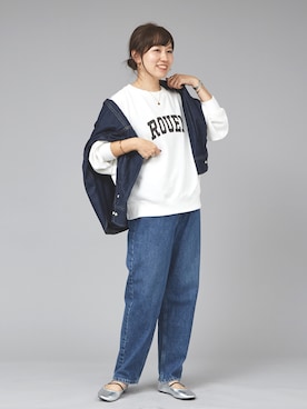 「RED CARD TOKYO（レッドカード）の【追加2】【RED CARD/レッドカード】JAZZ　ハイライズルーズテーパードデニム（デニムパンツ）」を使った、maimai158さん（レディース・158cm）の秋コーディネート