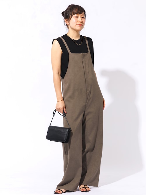 ぴのき　リネンサロペット Rouge vif サロペット オーバーオール リネンライクストレッチ