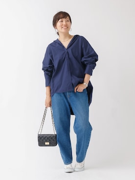 「RED CARD TOKYO（レッドカード）の【追加2】【RED CARD/レッドカード】JAZZ　ハイライズルーズテーパードデニム（デニムパンツ）」を使った、maimai158さん（レディース・158cm）の秋コーディネート