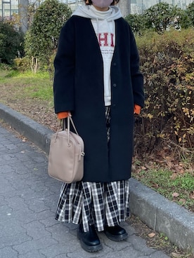 「LOWRYS FARM（ローリーズファーム）のアイテム（ノーカラーコート）」を使った、machikoさん（レディース・155cm）の冬コーディネート