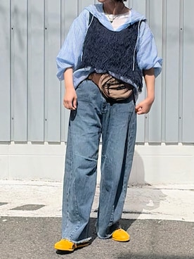 「niko and...（ニコアンド）のクルクルループ2WAYベスト（ベスト、ブルー系）」を使った、machikoさん（レディース・155cm）の春コーディネート
