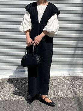 「アイテム（ジャンパースカート）」を使った、machikoさん（レディース・155cm）の春コーディネート