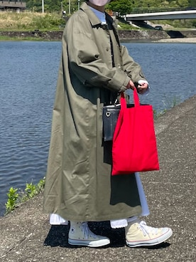 「秋」｜「アイテム（ステンカラーコート）」を使った、machikoさん（レディース・155cm）の秋コーディネート