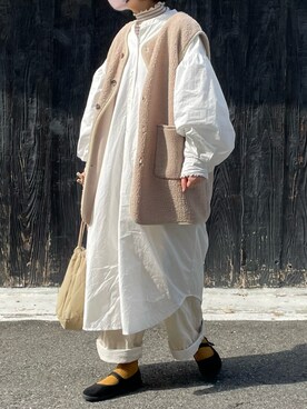 「coca（coca）（コカ）のアイテム（シャツワンピース）」を使った、machikoさん（レディース・155cm）の冬コーディネート