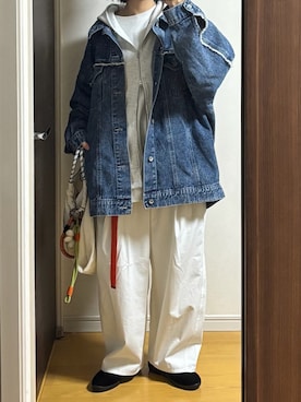 「studio CLIP（スタディオクリップ）の【my fit CLIP/WEB限定】バルーンパンツ（その他パンツ、ホワイト系）」を使った、machikoさん（レディース・155cm）の春コーディネート