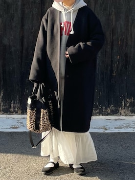 「LOWRYS FARM（ローリーズファーム）のアイテム（ノーカラーコート）」を使った、machikoさん（レディース・155cm）の冬コーディネート