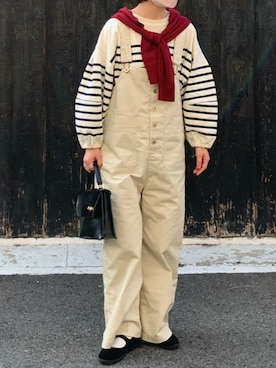 「UNIVERSAL OVERALL（ユニバーサルオーバーオール）のアイテム（サロペット/オーバーオール）」を使った、machikoさん（レディース・155cm）の春コーディネート