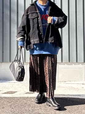 「アイテム（デニムジャケット）」を使った、machikoさん（レディース・155cm）の冬コーディネート