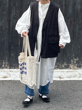 「coca（coca）（コカ）のアイテム（シャツワンピース）」を使った、machikoさん（レディース・155cm）の秋コーディネート