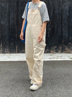 「UNIVERSAL OVERALL（ユニバーサルオーバーオール）のアイテム（サロペット/オーバーオール）」を使った、machikoさん（レディース・155cm）の秋コーディネート