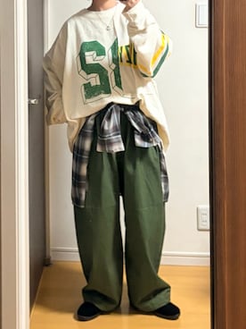 「niko and...（ニコアンド）のアイテム（チノパンツ、グリーン系）」を使った、machikoさん（レディース・155cm）の春コーディネート