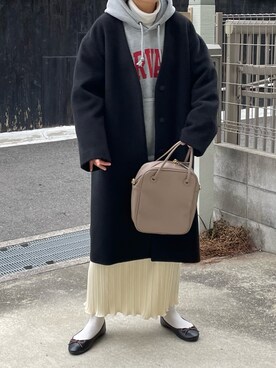 「LOWRYS FARM（ローリーズファーム）のアイテム（ノーカラーコート）」を使った、machikoさん（レディース・155cm）の冬コーディネート
