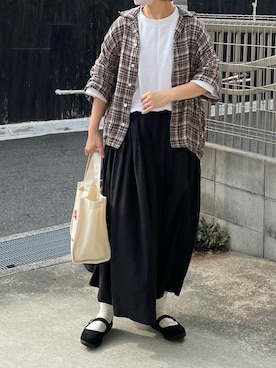 「アイテム（その他アウター、ブラウン系）」を使った、machikoさん（レディース・155cm）の夏コーディネート