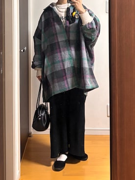 「アイテム（その他アウター、グレー系）」を使った、machikoさん（レディース・155cm）の冬コーディネート