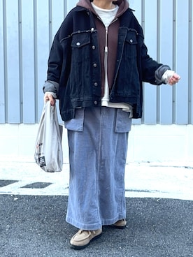 「アイテム（エコバッグ/サブバッグ）」を使った、machikoさん（レディース・155cm）の冬コーディネート