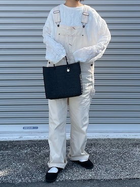 「UNIVERSAL OVERALL（ユニバーサルオーバーオール）のアイテム（サロペット/オーバーオール）」を使った、machikoさん（レディース・155cm）の春コーディネート