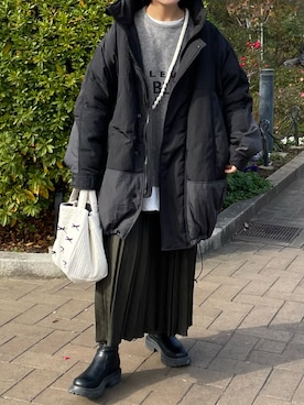 「ロゴニット」｜「アイテム（ブルゾン）」を使った、machikoさん（レディース・155cm）の冬コーディネート
