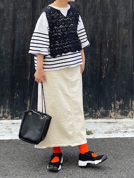 「Handmade（ハンドメイド）のアイテム（バッグ）」を使った、machikoさん（レディース・155cm）の春コーディネート