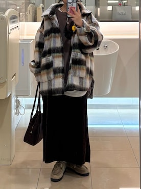 「アイテム（モカシン/デッキシューズ）」を使った、machikoさん（レディース・155cm）の冬コーディネート