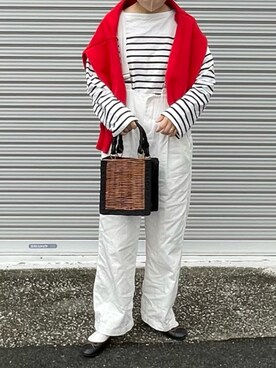 「CORNERS（コーナーズ）のCORNERS by yui ハイウエストツイルサロペット（サロペット/オーバーオール）」を使った、machikoさん（レディース・155cm）の春コーディネート