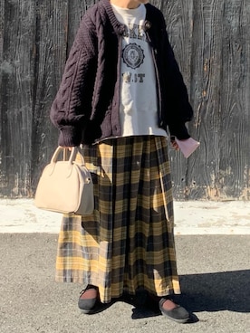 「チェック柄に恋してる」｜「アイテム（バレエシューズ）」を使った、machikoさん（レディース・155cm）の冬コーディネート