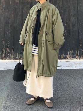 「ニットベスト」｜「アイテム（モッズコート）」を使った、machikoさん（レディース・155cm）の冬コーディネート
