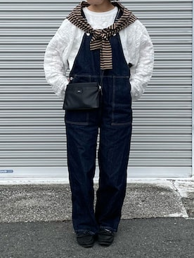「レースブラウス」｜「アイテム（サロペット/オーバーオール）」を使った、machikoさん（レディース・155cm）の春コーディネート