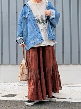 「BAYFLOW（ベイフロー）のアイテム（バッグ）」を使った、machikoさん（レディース・155cm）の春コーディネート