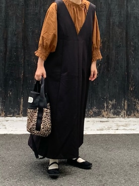 「ブラウン×ブラック」｜「アイテム（ワンピース/ドレス）」を使った、machikoさん（レディース・155cm）の秋コーディネート