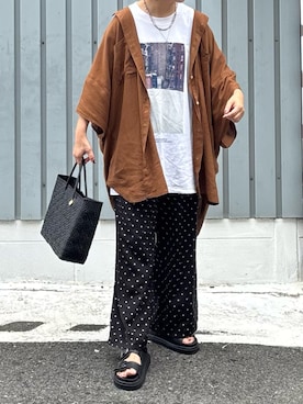 「アイテム（かごバッグ）」を使った、machikoさん（レディース・155cm）の秋コーディネート