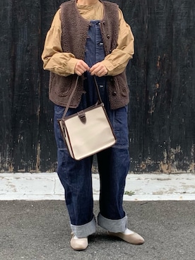 「ボアベスト」｜「アイテム（オールインワン・サロペット）」を使った、machikoさん（レディース・155cm）の秋コーディネート