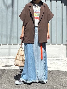 「アイテム（デニムスカート）」を使った、machikoさん（レディース・155cm）の夏コーディネート