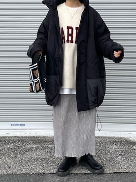 「ロゴニット」｜「アイテム（ブルゾン）」を使った、machikoさん（レディース・155cm）の冬コーディネート