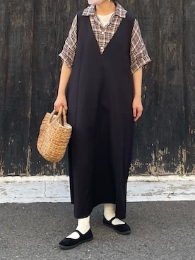 「リネンシャツ」｜「アイテム（その他アウター）」を使った、machikoさん（レディース・155cm）の春コーディネート