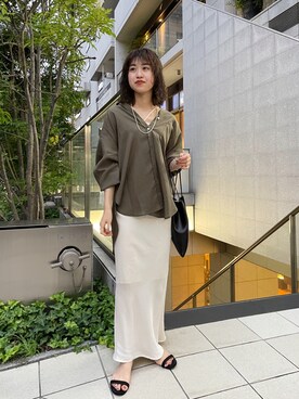 「SHENERY（シーナリー）のシアーBIGブラウス（シャツ/ブラウス）」を使った、rionaさん（レディース・158cm）の夏コーディネート