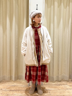 「シャツワンピ」｜「アイテム（ブルゾン）」を使った、りえさん（レディース・156cm）の冬コーディネート