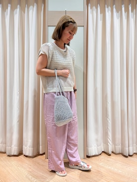 「Samansa Mos2 blue」｜「アイテム（パンツ）」を使った、りえさん（レディース・156cm）の春コーディネート