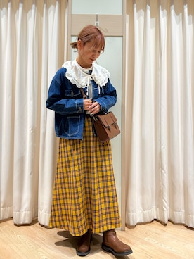 「レトロ」｜「アイテム（デニムジャケット）」を使った、りえさん（レディース・156cm）の秋コーディネート