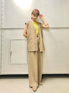「KBF（ケイビーエフ）のアイテム（ノーカラージャケット）」を使った、ricoさん（レディース・160cm）の夏コーディネート