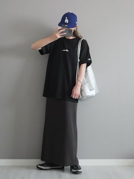 「NEW ERA（ニューエラ）の【ユニセックス】NEW ERA/ニューエラ オーバーサイズ/バックプリントTシャツ 14670939/14670940/14670941（Tシャツ/カットソー）」を使った、miiさん（レディース・162cm）の夏コーディネート